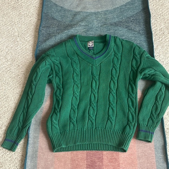 GH Bass & Co Chunky Cable Knit V Neck Varsity Sweater - Picture 5 of 7